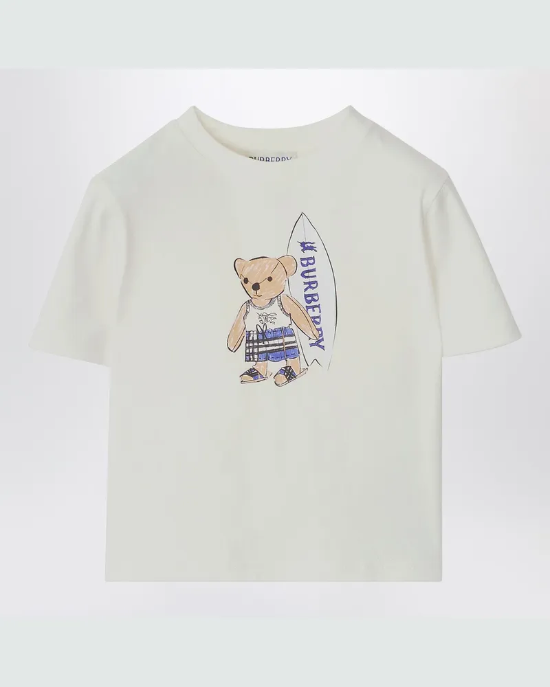 Burberry Weißes T-Shirt mit surfendem Teddybär 