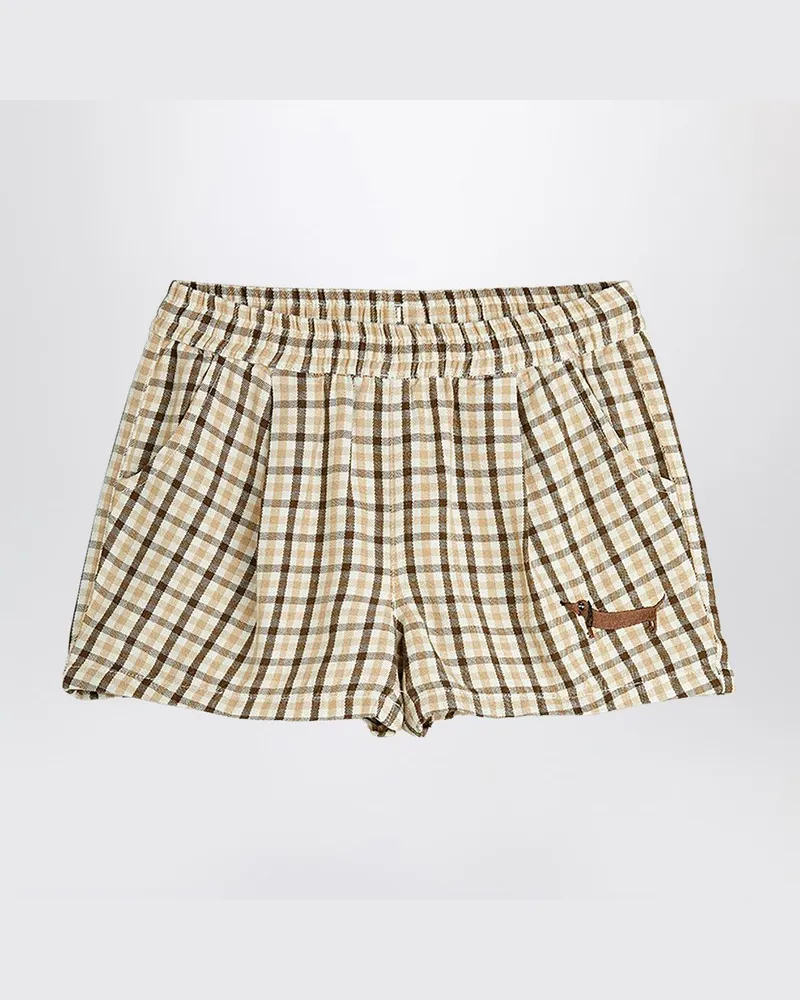 Mini Rodini Beigefarbene Shorts mit Karomuster Beige
