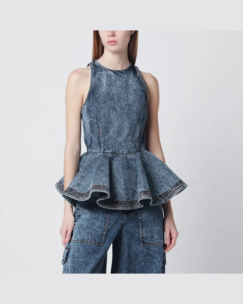 Alaïa Peplum-Top aus Denim Blue