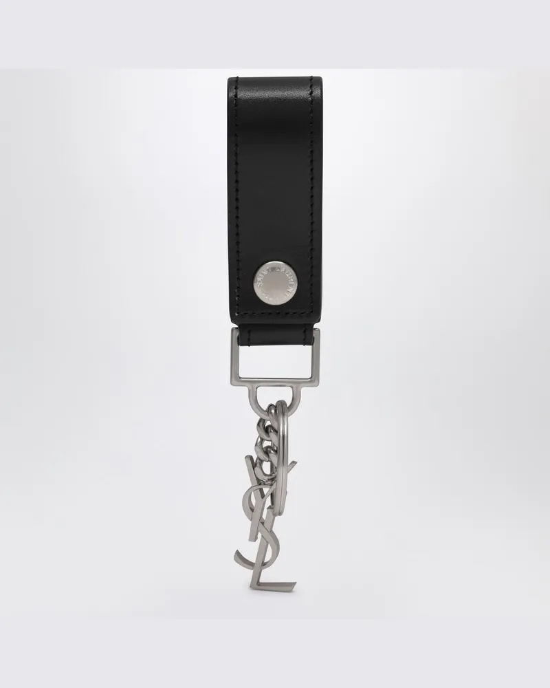 Saint Laurent Cassandre schwarzer Leder-Schlüsselanhänger Schwarz