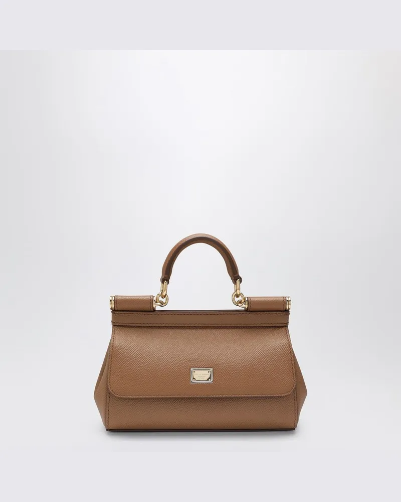 Dolce & Gabbana Kleine Sicily-Handtasche aus karamellfarbenem Leder Braun