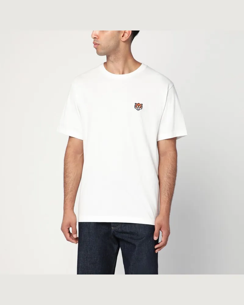Kenzo Weißes T-Shirt aus Baumwolle mit Logoaufnäher Weiß