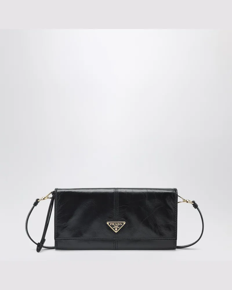 Prada Schwarzes Lederportemonnaie mit Schulterriemen Black