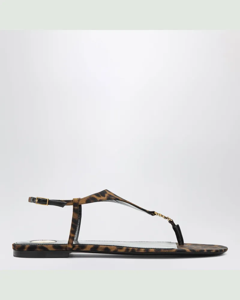 Saint Laurent Cassandre Sandalen aus Grosgrain mit Leopardenmuster Brown