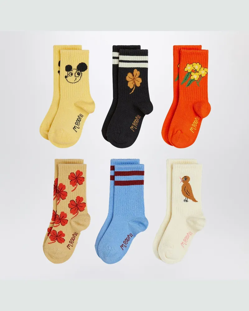 Mini Rodini Sechs Paar bunte Socken aus Baumwollmischung Multicolor