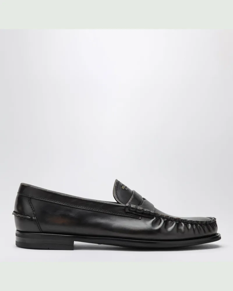 Prada Loafer in Schwarz/Cognac aus gealtertem Leder Black