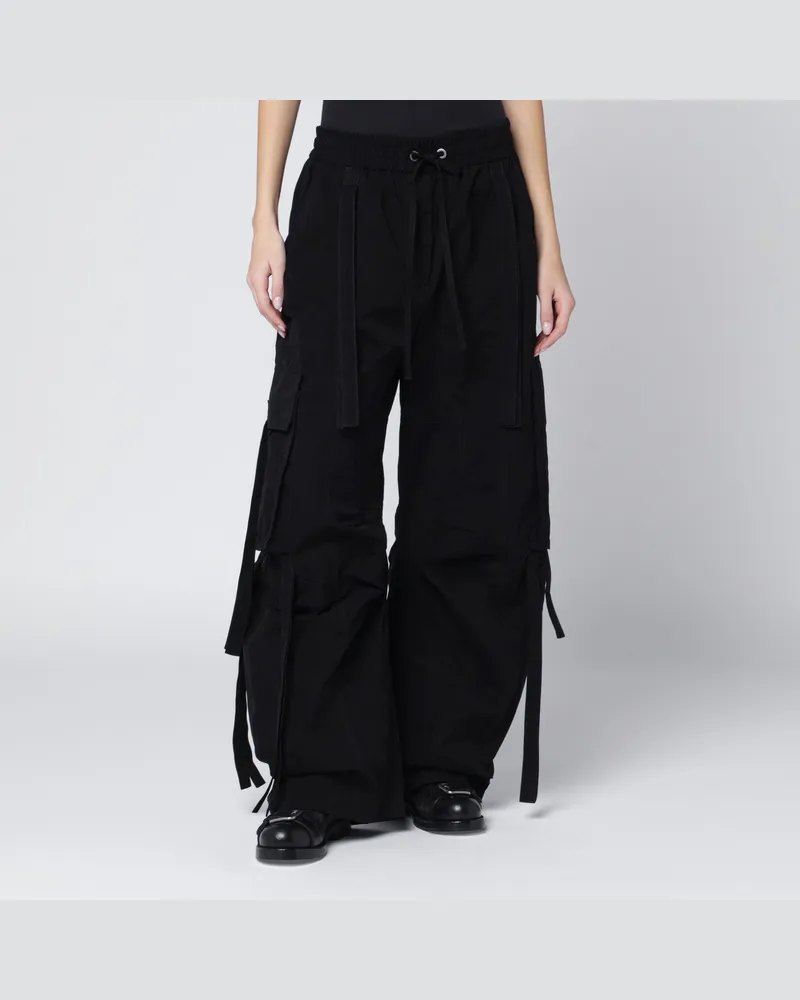 Dolce & Gabbana Schwarze Cargo-Hose aus gewachstem Faille Black