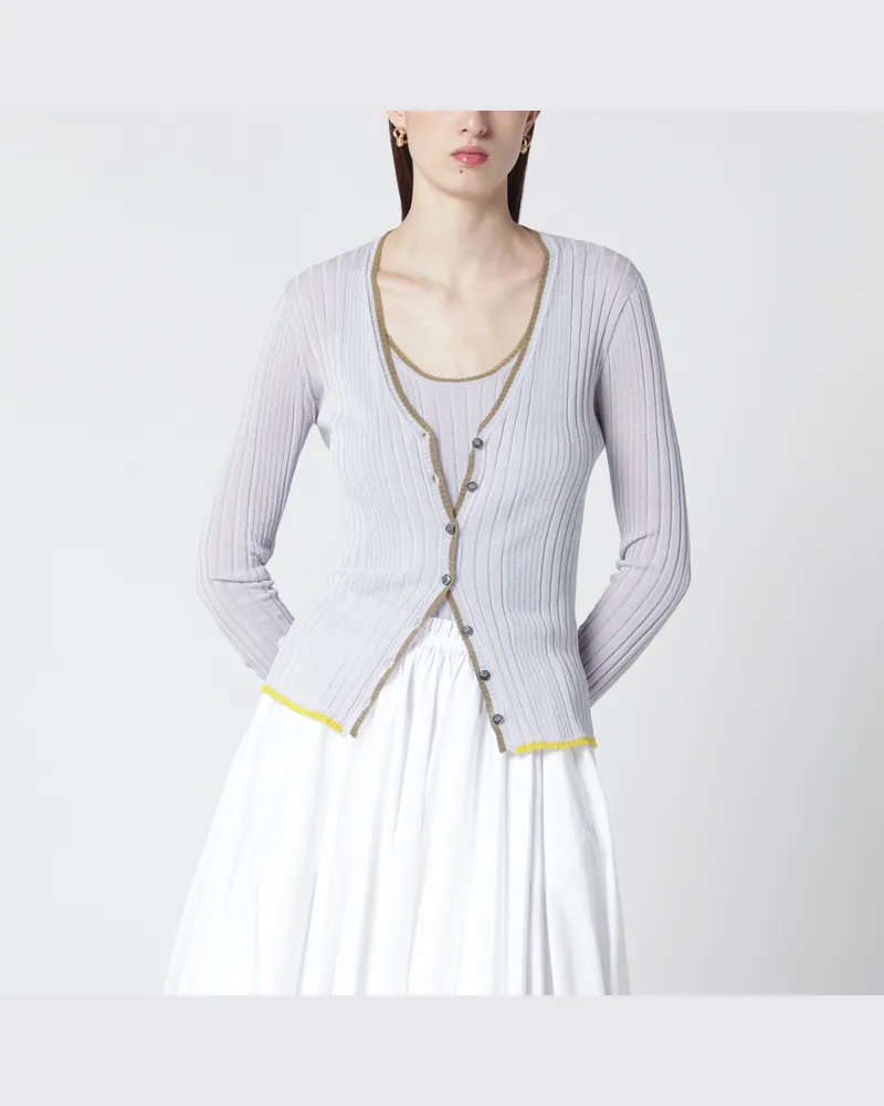 Roberto Collina Fliederfarbener Cardigan mit goldener Kante 