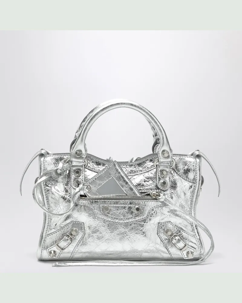 Balenciaga Silberne Le City Mini Tasche aus Metallic-Leder Metal