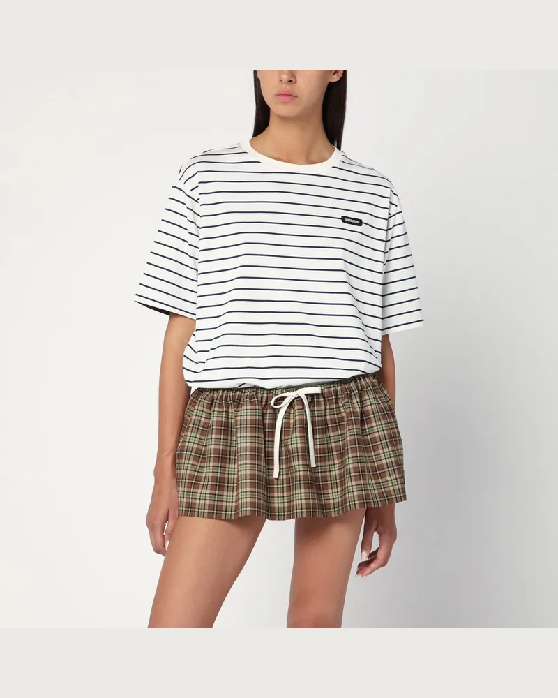 Miu Miu Gestreiftes T-Shirt Kakao/Blau/Weiß Mehrfarbig