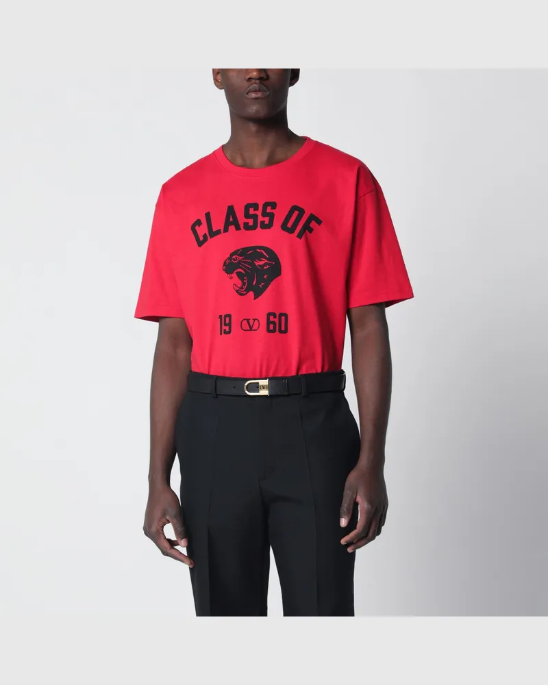 Valentino Garavani Rotes T-Shirt mit Panther-Print Red