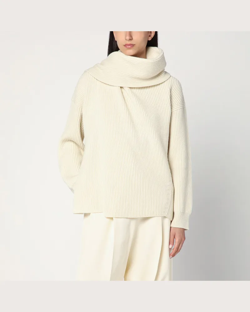 Jil Sander Ivory sweater in wool with scarf Beige