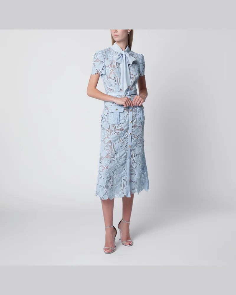 Self-Portrait Blaues Midikleid aus Spitze mit Schleife am Hals Blue