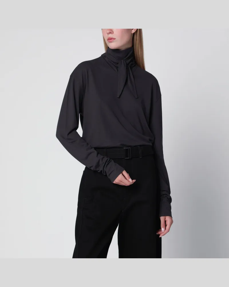 Christophe Lemaire Dunkelgrauer Langarmpullover mit Schaldetail Grey