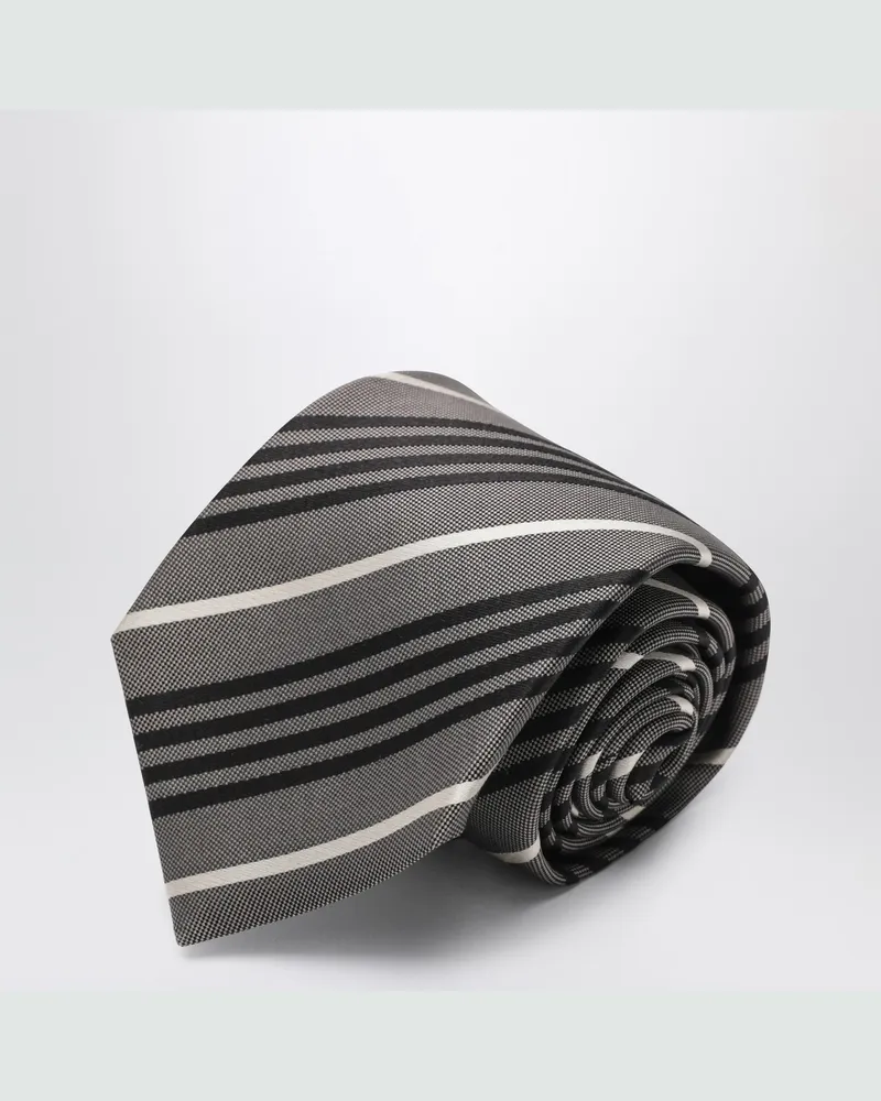 Saint Laurent Grau gestreifte Seidenkrawatte Brown