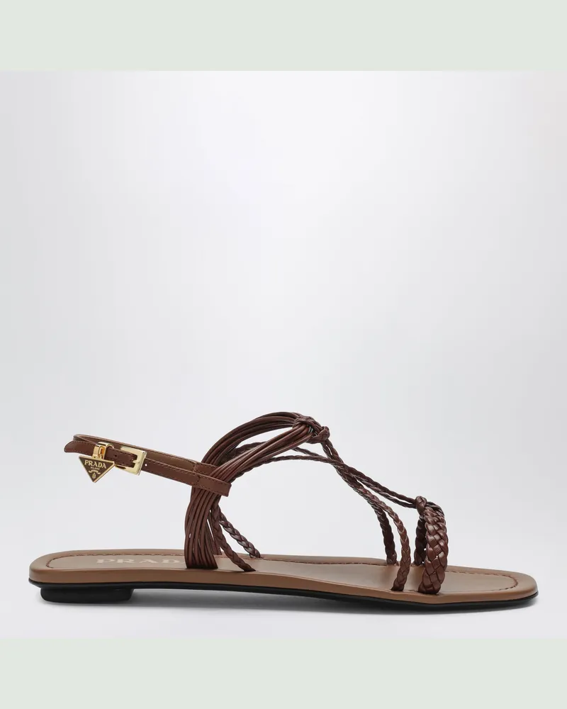 Prada Flache Sandalen aus Leder in Lederfarbe Brown