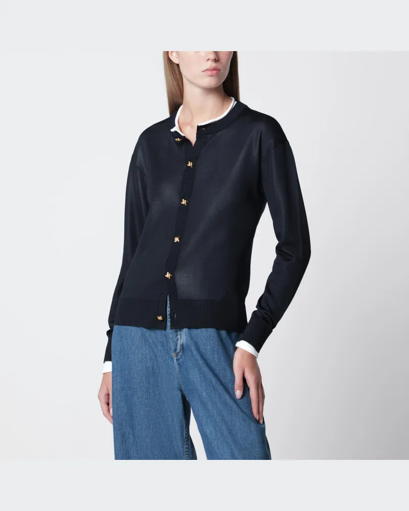 Bottega Veneta Cardigan aus doppellagigem Seidenstrick in Nachtblau/Weiß Blue