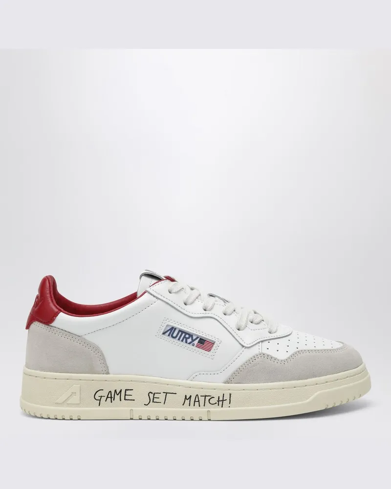 AUTRY Medalist Low Sneaker aus weißem/rotem Leder und Veloursleder Weiß