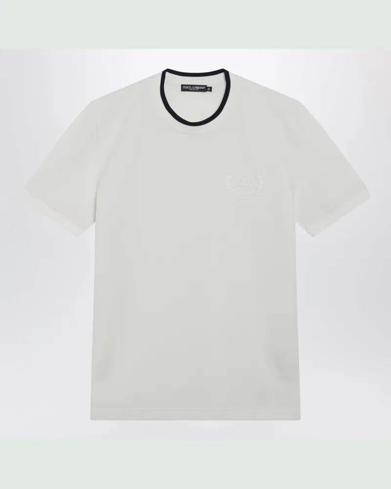 Dolce & Gabbana Weißes technisches Piqué-T-Shirt mit Stickerei White