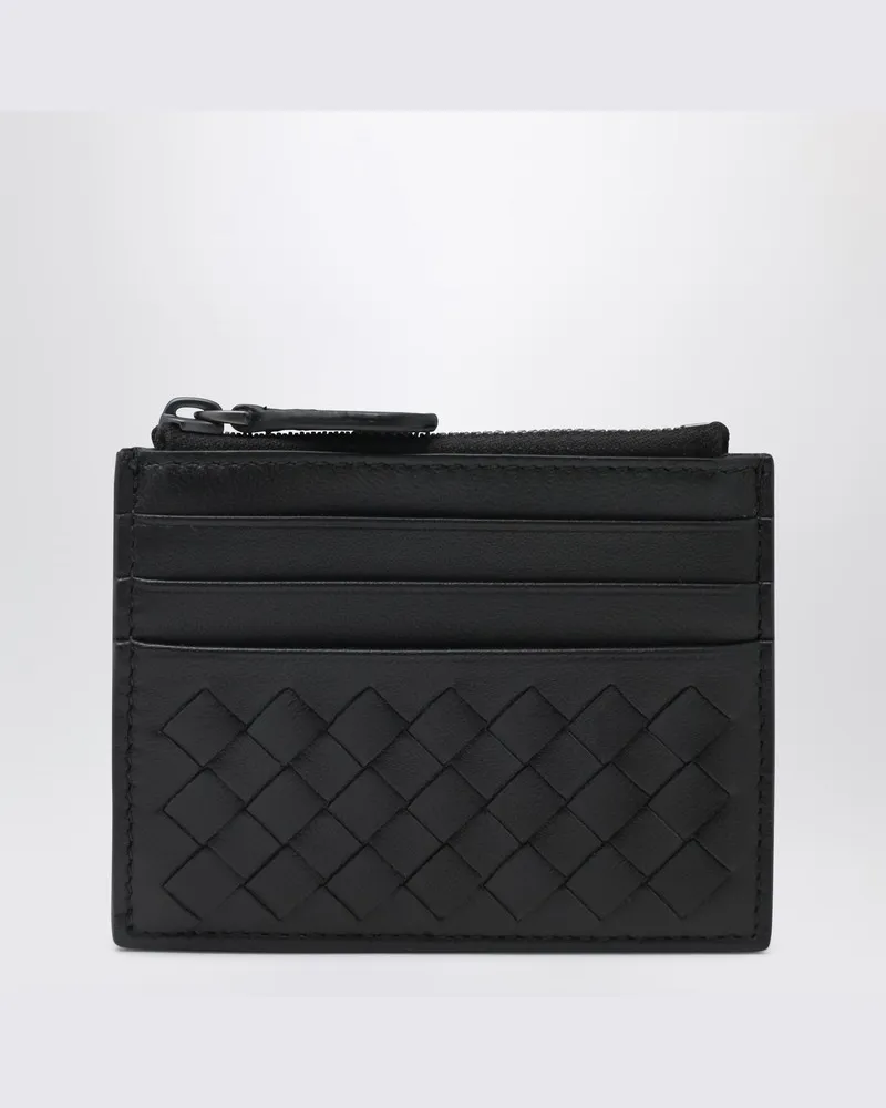 Bottega Veneta Schwarzer Intrecciato Kartenhalter mit Reißverschluss 