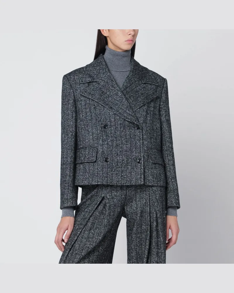Dolce & Gabbana Kurze oversized gestreifte Jacke in Dunkelgrau Grau