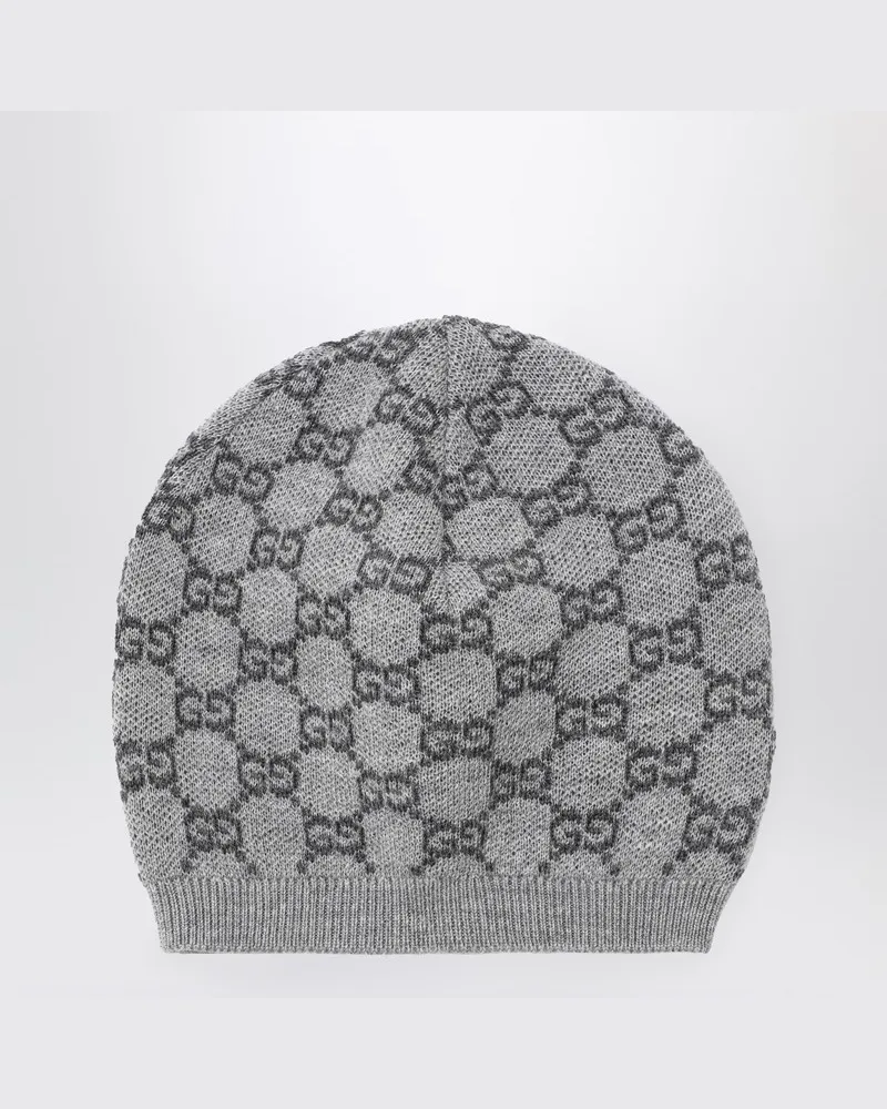Gucci Mütze aus grauer Wolle mit GG-Jacquard Grau
