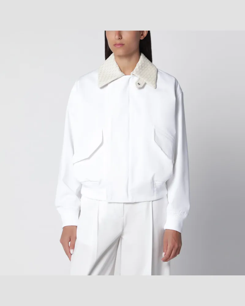 Bottega Veneta Weiße Jacke aus Baumwolle mit Lederkragen White