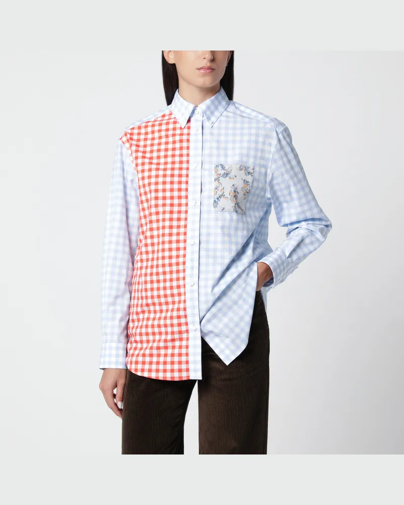 Loewe Hellblau/orangefarbenes Patchwork-Hemd aus Baumwolle Multicolor
