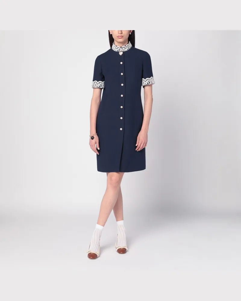 Valentino Garavani Indigoblaues Kleid mit Makramee-Besatz Blau