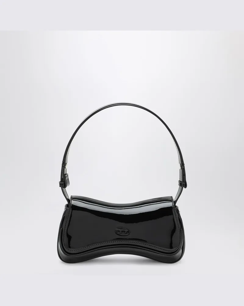 Diesel Medium Spieltasche aus schwarzem Lackleder Schwarz
