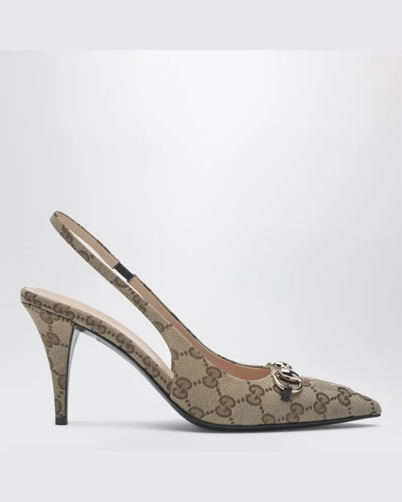 Gucci Slingback-Pumps aus Original GG mit Horsebit Braun