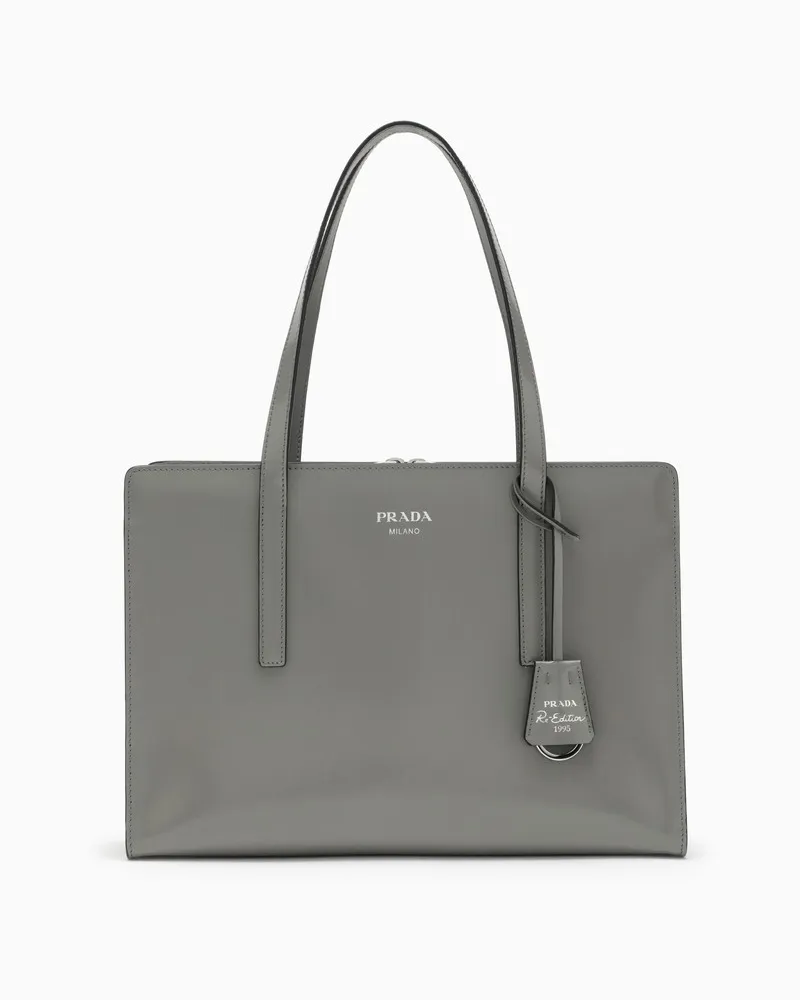 Prada Mittelgroße Tasche Re-Edition 1995 aus gebürstetem Leder marmor Grau