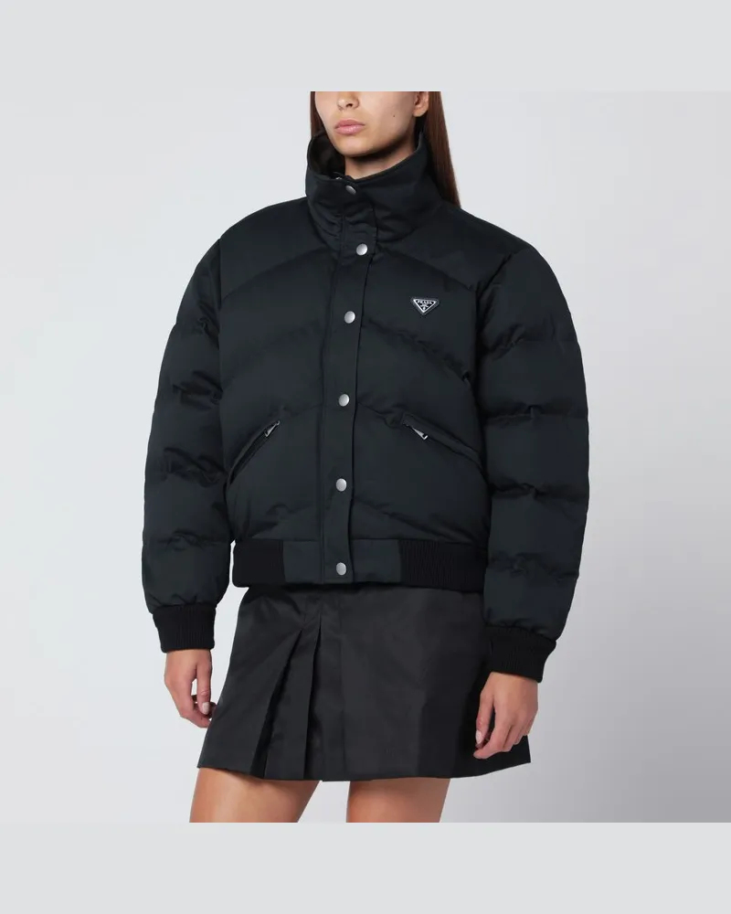 Prada Schwarze Daunenjacke aus Baumwolle und Seide Schwarz