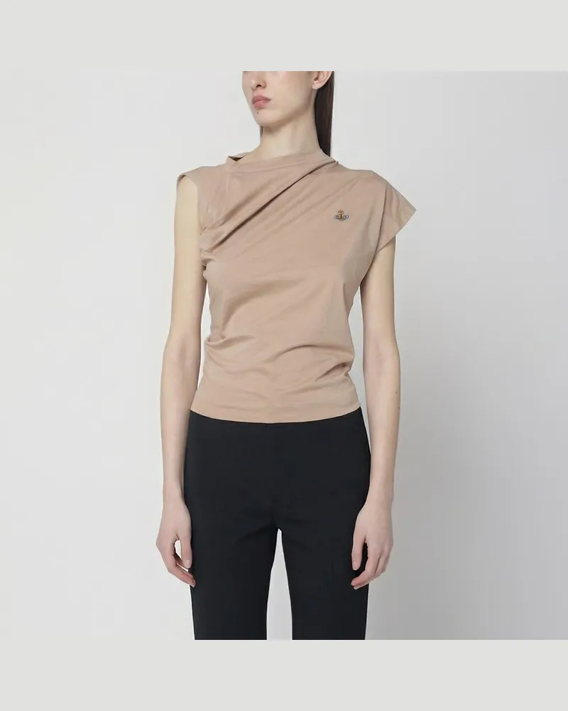 Vivienne Westwood Beiges asymmetrisches T-Shirt mit Orb-Logo Beige