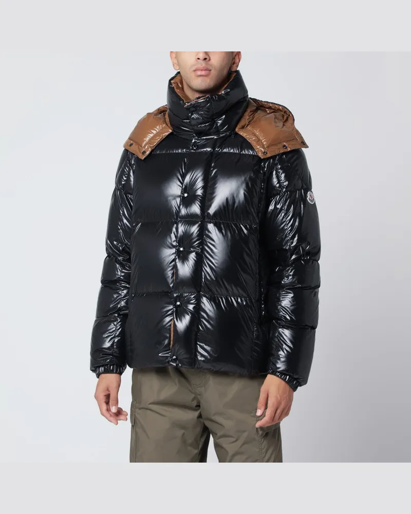 Moncler Schwarze Daunenjacke aus Nylon Laqué Schwarz