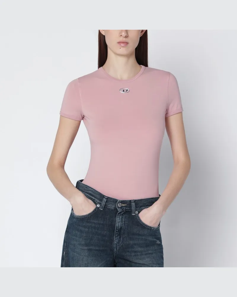 Diesel Enges rosa T-Shirt mit Oval D Logo Rosa