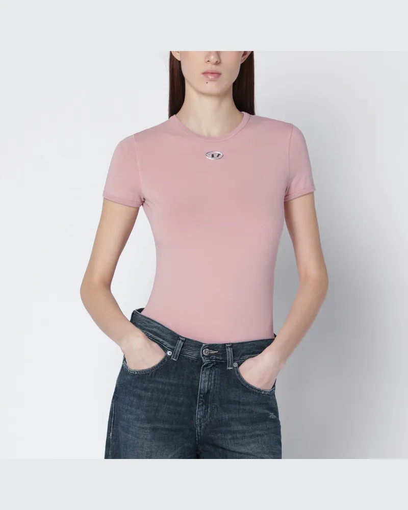 Diesel Enges rosa T-Shirt mit Oval D Logo Pink