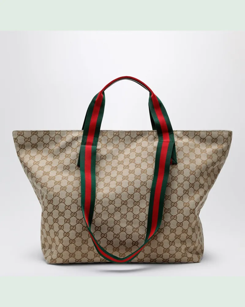 Gucci Shopping-Tasche in mittlerer Größe aus GG-Gewebe in Sandbeige Beige