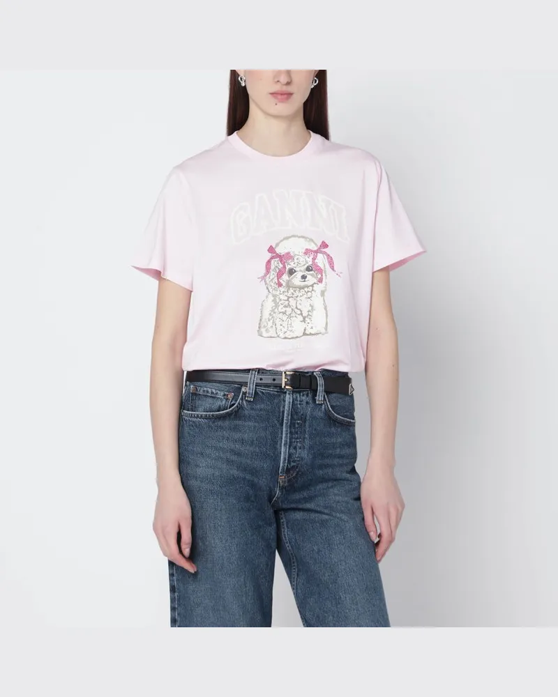 Ganni Hellrosa T-Shirt mit Logoprint Rosa