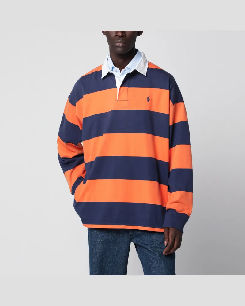 Ralph Lauren Orange/blau gestreiftes Big-Fit Poloshirt aus Baumwolle Orange