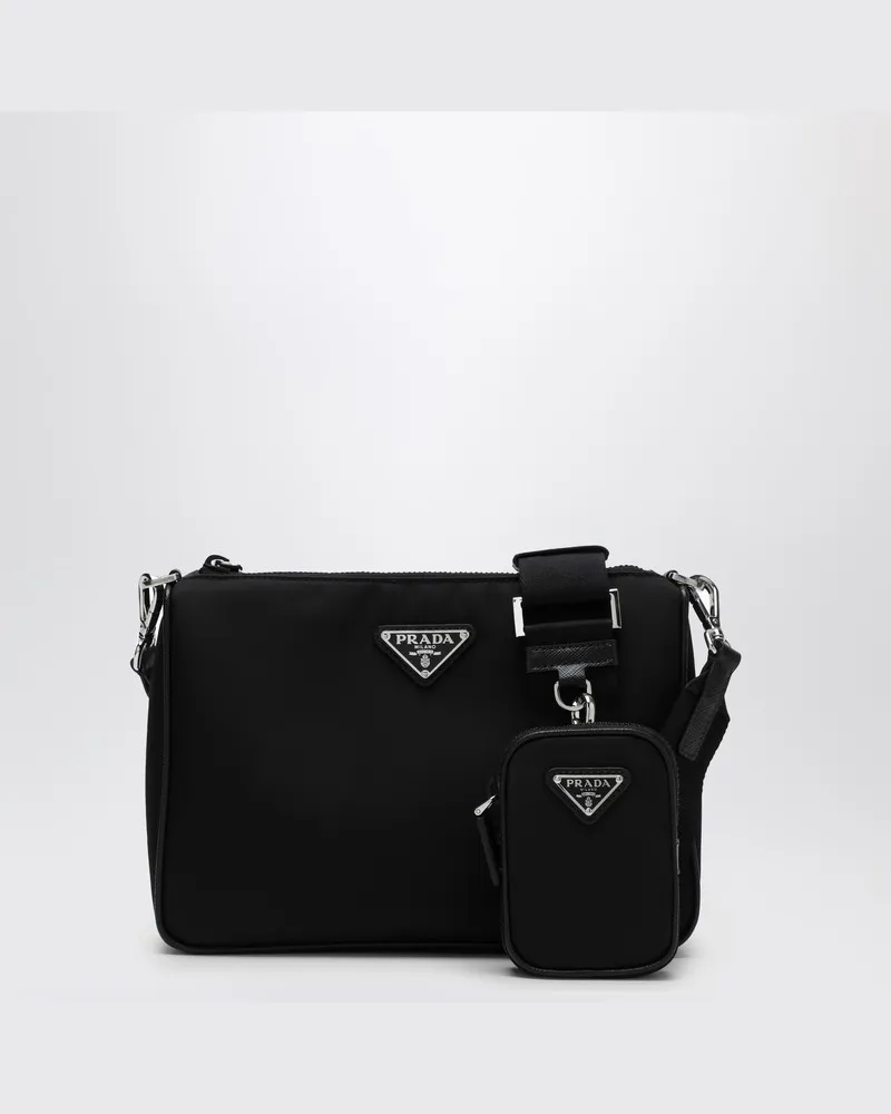 Prada Umhängetasche aus Re-Nylon und schwarzem Saffiano-Leder Schwarz