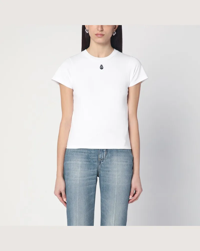 Alexander McQueen Weißes T-Shirt mit Skull-Stickerei Weiß