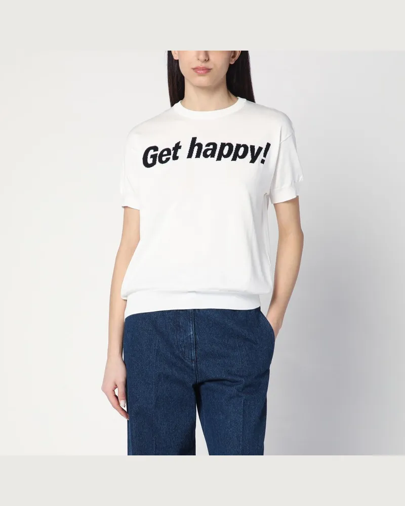 Moschino Get Happy weißer Baumwollpullover Weiß