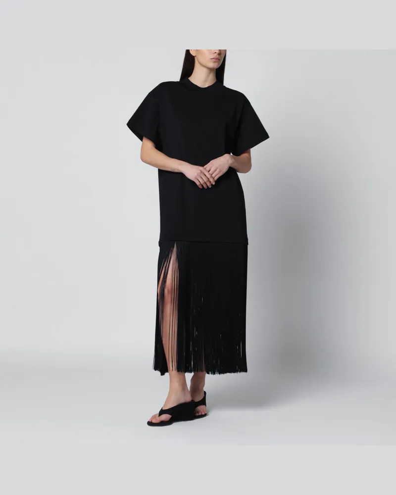 Alaïa Kleid mit Fransen aus schwarzem Baumwolljersey Black