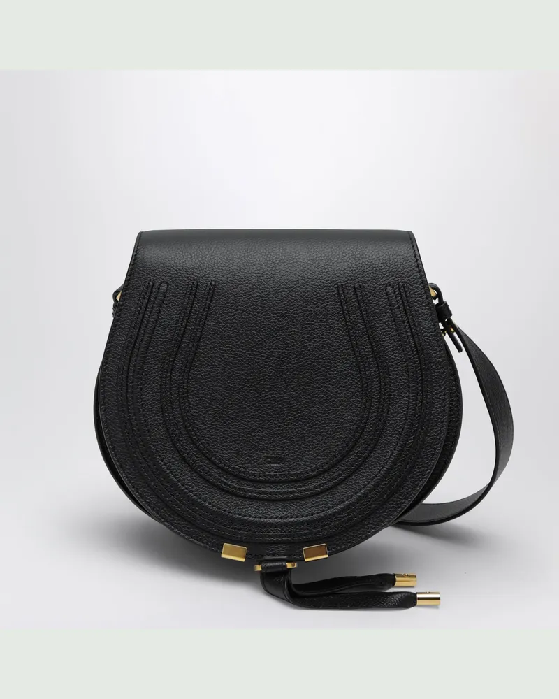 Chloé Schwarze Saddle Marcie Tasche aus genarbtem Leder Black