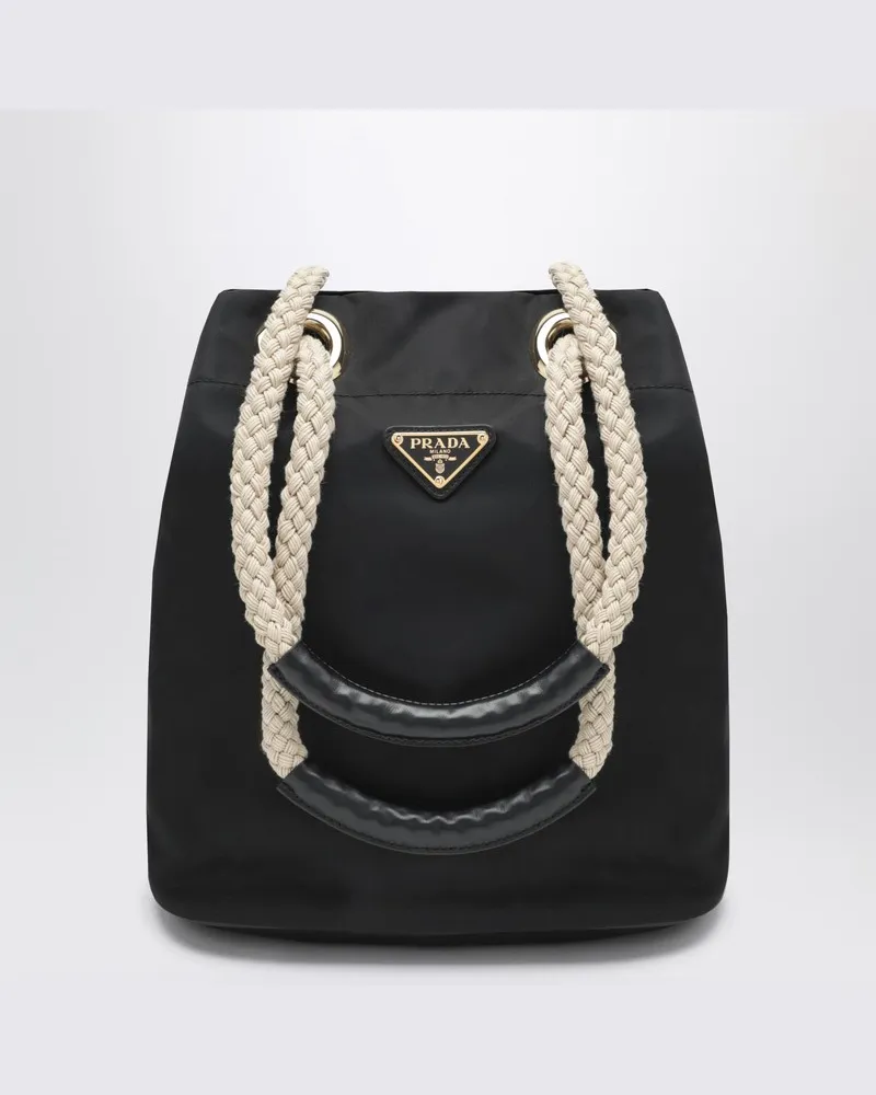 Prada Mariner small Bucket Bag aus schwarzem Re-Nylon Schwarz