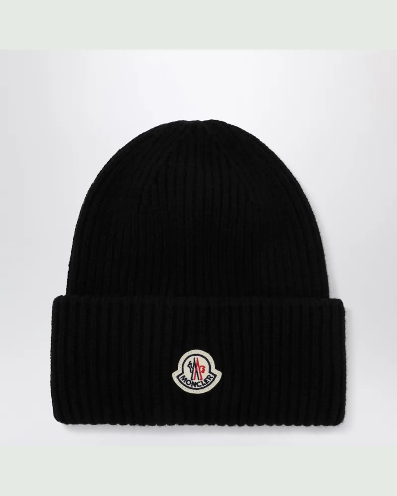 Moncler Schwarze Mütze aus Wolle und Kaschmir Black