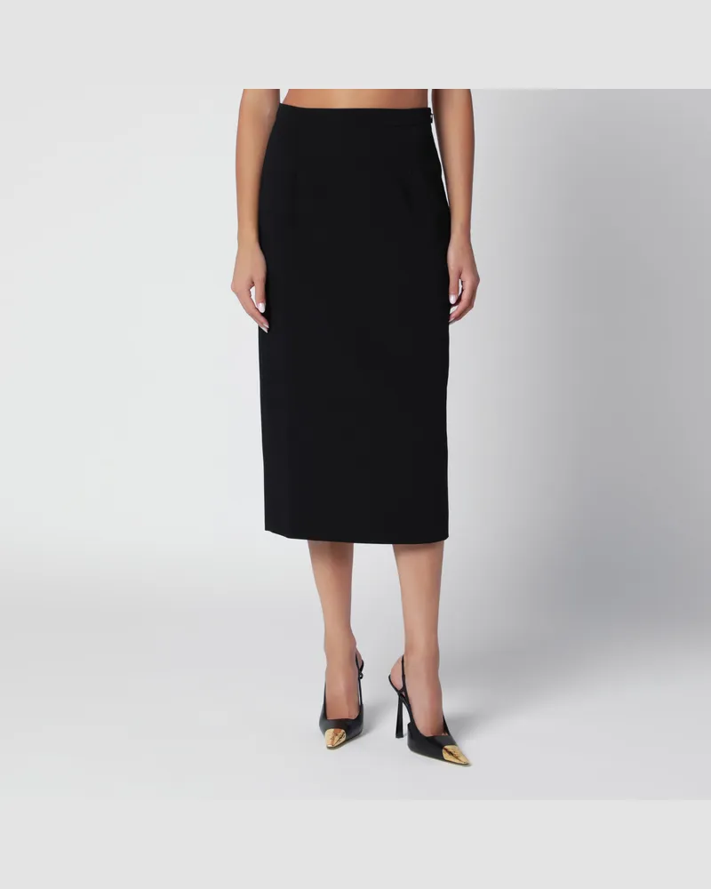 Alessandra Rich Schwarzer Bleistiftrock aus Wollkrepp Black