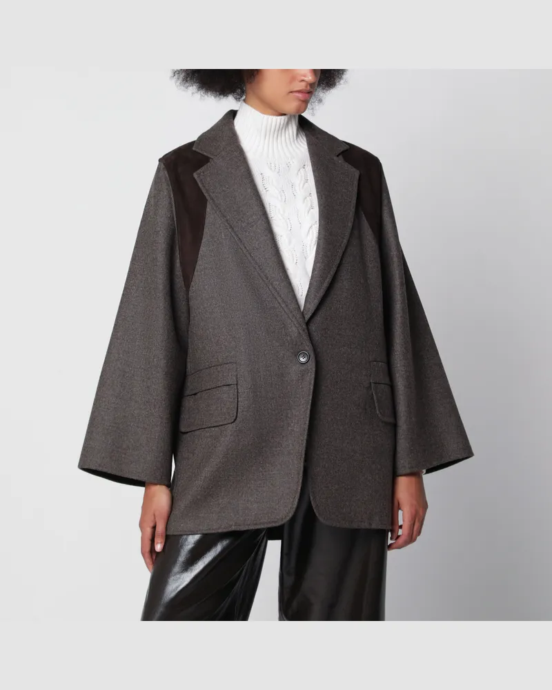 Max Mara Grauer melierter Oversize-Blazer aus Wolle Brown