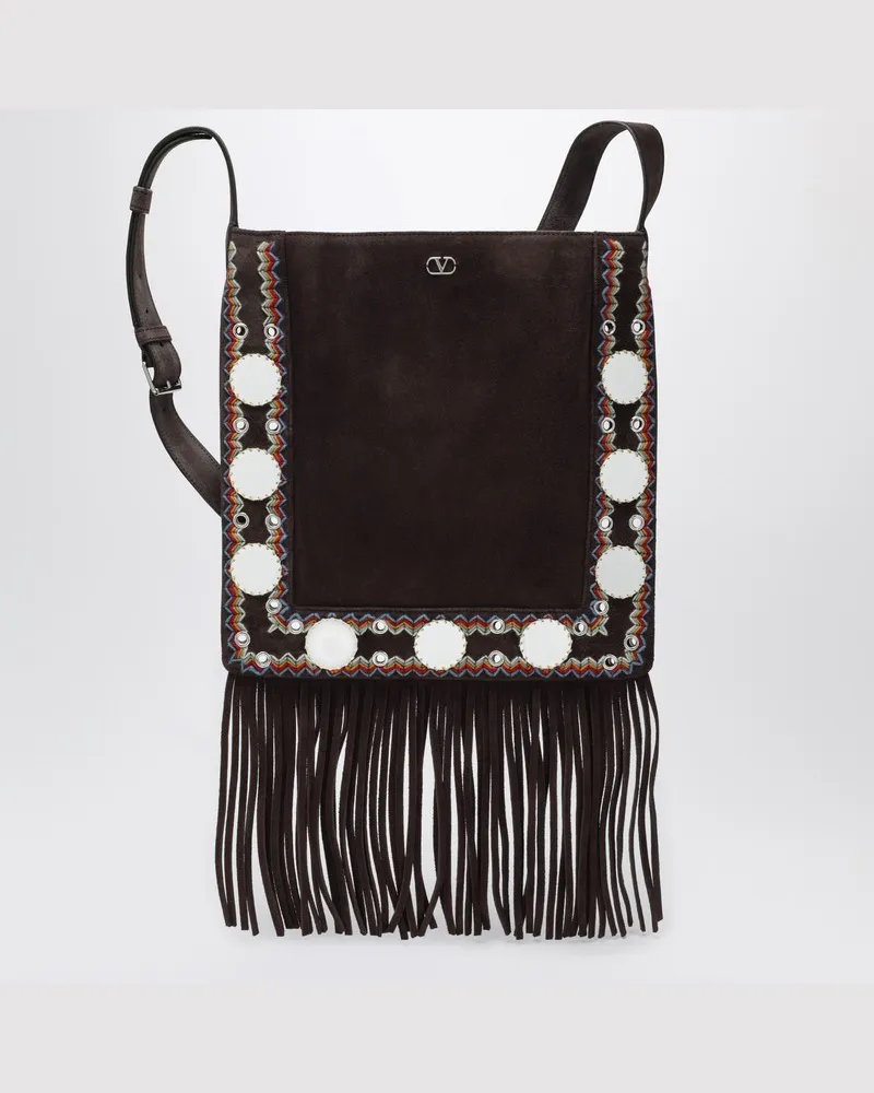 Valentino Garavani Nellcôte Tasche aus braunem Wildleder mit Fransen Braun